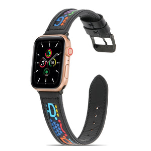 Genuine Leather + GD Knitting Watch Band for Apple Watch Ultra 49mm / Series 8&7 45mm / SE 2&6&SE&5&4 44mm / 3&2&1 42mm(Black)
