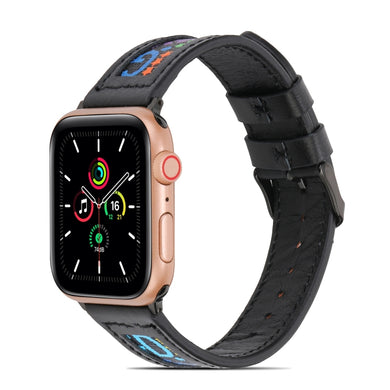 Genuine Leather + GD Knitting Watch Band for Apple Watch Ultra 49mm / Series 8&7 45mm / SE 2&6&SE&5&4 44mm / 3&2&1 42mm(Black)