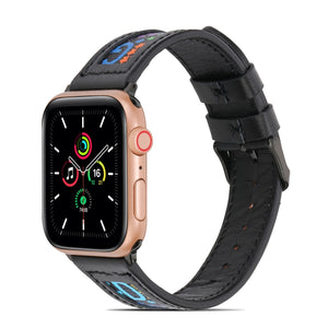 Genuine Leather + GD Knitting Watch Band for Apple Watch Ultra 49mm / Series 8&7 45mm / SE 2&6&SE&5&4 44mm / 3&2&1 42mm(Black)