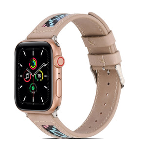 Genuine Leather + GD Knitting Watch Band for Apple Watch Ultra 49mm / Series 8&7 45mm / SE 2&6&SE&5&4 44mm / 3&2&1 42mm(Beige)