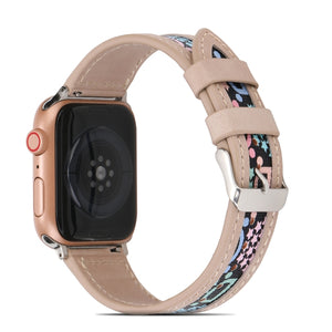 Genuine Leather + GD Knitting Watch Band for Apple Watch Ultra 49mm / Series 8&7 45mm / SE 2&6&SE&5&4 44mm / 3&2&1 42mm(Beige)