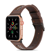 Genuine Leather + GD Knitting Watch Band for Apple Watch Ultra 49mm / Series 8&7 45mm / SE 2&6&SE&5&4 44mm / 3&2&1 42mm(Dark Brown)