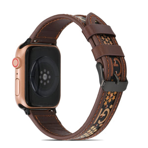 Genuine Leather + GD Knitting Watch Band for Apple Watch Ultra 49mm / Series 8&7 45mm / SE 2&6&SE&5&4 44mm / 3&2&1 42mm(Dark Brown)
