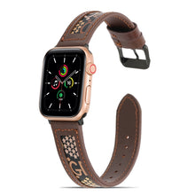 Genuine Leather + GD Knitting Watch Band for Apple Watch Ultra 49mm / Series 8&7 45mm / SE 2&6&SE&5&4 44mm / 3&2&1 42mm(Dark Brown)