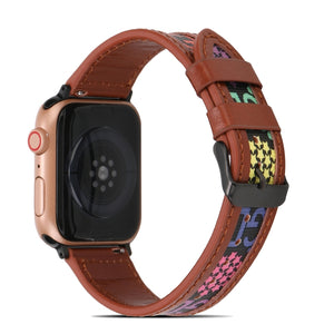 Genuine Leather + GD Knitting Watch Band for Apple Watch Ultra 49mm / Series 8&7 45mm / SE 2&6&SE&5&4 44mm / 3&2&1 42mm(Brown)