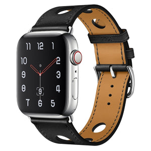 PU Silver Buckle Watch Band For Apple Watch Series 8&7 41mm / SE 2&6&SE&5&4 40mm / 3&2&1 38mm(Black)