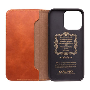 For iPhone 13 Pro QIALINO Magnetic Buckle Leather Phone Case (Brown)