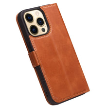 For iPhone 13 Pro Max QIALINO Magnetic Buckle Leather Phone Case (Brown)