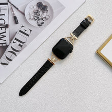 D-shaped Steel + Genuine Leather Watch Band For Apple Watch Series 8&7 41mm / SE 2&6&SE&5&4 40mm / 3&2&1 38mm(Gold + Black)