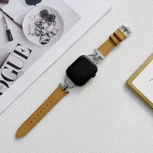 D-shaped Steel + Genuine Leather Watch Band For Apple Watch Ultra 49mm / Series 8&7 45mm / SE 2&6&SE&5&4 44mm / 3&2&1 42mm(Silver + Brown)