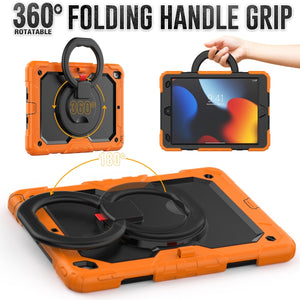 For iPad 10.2 2021 / 2020 / 2019 Silicone + PC Tablet Case with Shoulder Strap(Orange+Black)