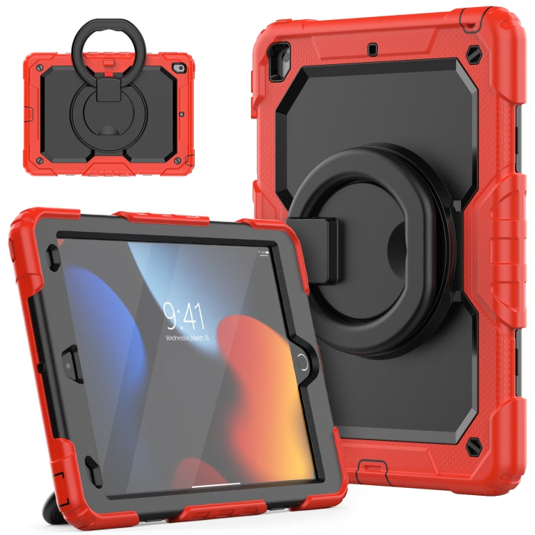 For iPad 10.2 2021 / 2020 / 2019 Silicone + PC Tablet Case with Shoulder Strap(Red+Black)