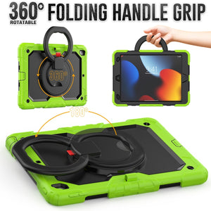 For iPad 10.2 2021 / 2020 / 2019 Silicone + PC Tablet Case with Shoulder Strap(Yellow Green+Black)