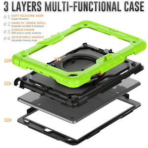 For iPad 10.2 2021 / 2020 / 2019 Silicone + PC Tablet Case with Shoulder Strap(Yellow Green+Black)
