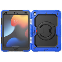 For iPad 10.2 2021 / 2020 / 2019 Silicone + PC Tablet Case with Shoulder Strap(Blue+Black)