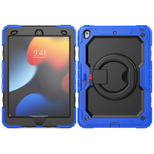 For iPad 10.2 2021 / 2020 / 2019 Silicone + PC Tablet Case with Shoulder Strap(Blue+Black)