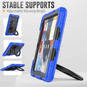 For iPad 10.2 2021 / 2020 / 2019 Silicone + PC Tablet Case with Shoulder Strap(Blue+Black)