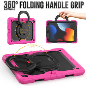 For iPad 10.2 2021 / 2020 / 2019 Silicone + PC Tablet Case with Shoulder Strap(Rose Red+Black)