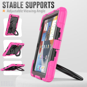 For iPad 10.2 2021 / 2020 / 2019 Silicone + PC Tablet Case with Shoulder Strap(Rose Red+Black)