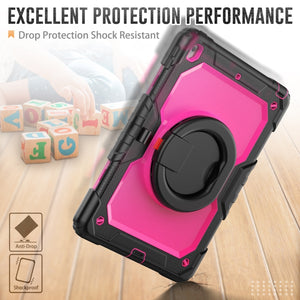 For iPad 10.2 2021 / 2020 / 2019 Silicone + PC Tablet Case with Shoulder Strap(Black+Rose Red)