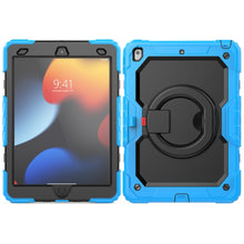 For iPad 10.2 2021 / 2020 / 2019 Silicone + PC Tablet Case with Shoulder Strap(Light Blue+Black)