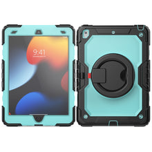 For iPad 10.2 2021 / 2020 / 2019 Silicone + PC Tablet Case with Shoulder Strap(Black+Light Blue)