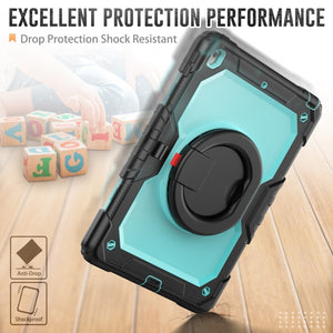 For iPad 10.2 2021 / 2020 / 2019 Silicone + PC Tablet Case with Shoulder Strap(Black+Light Blue)