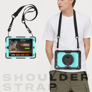 For iPad 10.2 2021 / 2020 / 2019 Silicone + PC Tablet Case with Shoulder Strap(Black+Light Blue)