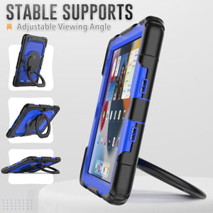 For iPad 10.2 2021 / 2020 / 2019 Silicone + PC Tablet Case with Shoulder Strap(Black+Dark Blue)