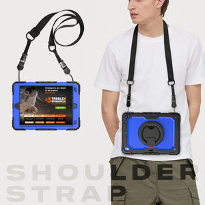 For iPad 10.2 2021 / 2020 / 2019 Silicone + PC Tablet Case with Shoulder Strap(Black+Dark Blue)