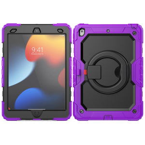 For iPad 10.2 2021 / 2020 / 2019 Silicone + PC Tablet Case with Shoulder Strap(Purple+Black)