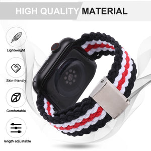 Vertical Texture Braided Watch Band For Apple Watch Series 8&7 41mm / SE 2&6&SE&5&4 40mm / 3&2&1 38mm(Black Red White)