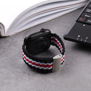 Vertical Texture Braided Watch Band For Apple Watch Series 8&7 41mm / SE 2&6&SE&5&4 40mm / 3&2&1 38mm(Black Red White)
