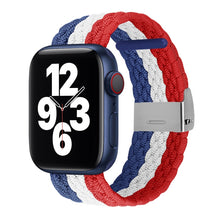 Vertical Texture Braided Watch Band For Apple Watch Ultra 49mm / Series 8&7 45mm / SE 2&6&SE&5&4 44mm / 3&2&1 42mm(Blue White Red)