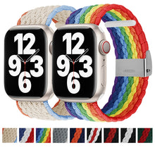 Vertical Texture Braided Watch Band For Apple Watch Ultra 49mm / Series 8&7 45mm / SE 2&6&SE&5&4 44mm / 3&2&1 42mm(Blue Orange)