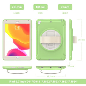 360 Degree Rotation PC + TPU Tablet Case For iPad 9.7 2018 / 2017(Matcha Green)