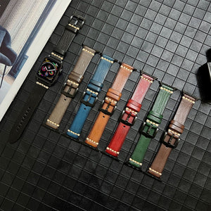 Genuine Leather Watch Band For Apple Watch Series 8&7 41mm / SE 2&6&SE&5&4 40mm / 3&2&1 38mm(Black)