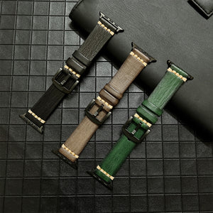 Genuine Leather Watch Band For Apple Watch Series 8&7 41mm / SE 2&6&SE&5&4 40mm / 3&2&1 38mm(Black)