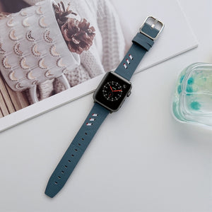 Genuine Leather Nylon Watch Band For Apple Watch Series 8&7 41mm / SE 2&6&SE&5&4 40mm / 3&2&1 38mm(Blue)