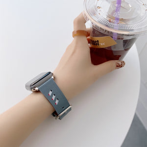 Genuine Leather Nylon Watch Band For Apple Watch Series 8&7 41mm / SE 2&6&SE&5&4 40mm / 3&2&1 38mm(Blue)