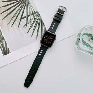 Genuine Leather Nylon Watch Band For Apple Watch Series 8&7 41mm / SE 2&6&SE&5&4 40mm / 3&2&1 38mm(Green)