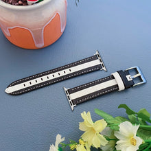 Color Matching Leather Watch Band For Apple Watch Series 8&7 41mm / SE 2&6&SE&5&4 40mm / 3&2&1 38mm(Black White)