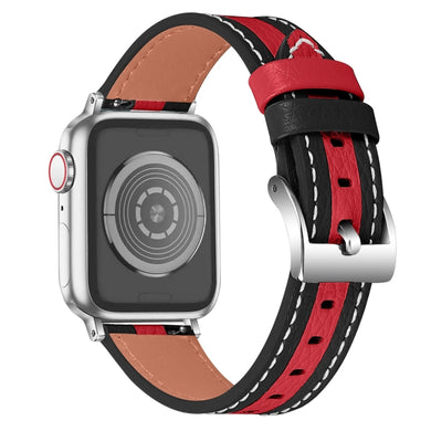 Color Matching Leather Watch Band For Apple Watch Series 8&7 41mm / SE 2&6&SE&5&4 40mm / 3&2&1 38mm(Black Red)
