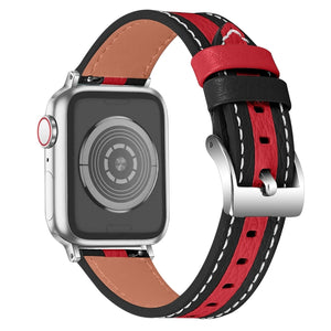 Color Matching Leather Watch Band For Apple Watch Series 8&7 41mm / SE 2&6&SE&5&4 40mm / 3&2&1 38mm(Black Red)