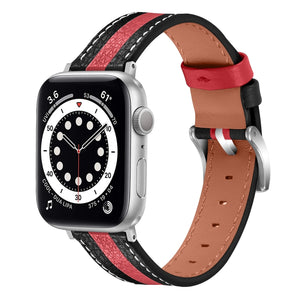 Color Matching Leather Watch Band For Apple Watch Ultra 49mm / Series 8&7 45mm / SE 2&6&SE&5&4 44mm / 3&2&1 42mm(Black Red)