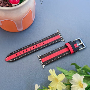 Color Matching Leather Watch Band For Apple Watch Ultra 49mm / Series 8&7 45mm / SE 2&6&SE&5&4 44mm / 3&2&1 42mm(Black Red)