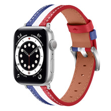 Color Matching Leather Watch Band For Apple Watch Ultra 49mm / Series 8&7 45mm / SE 2&6&SE&5&4 44mm / 3&2&1 42mm(Blue White Red)