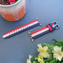 Color Matching Leather Watch Band For Apple Watch Ultra 49mm / Series 8&7 45mm / SE 2&6&SE&5&4 44mm / 3&2&1 42mm(Blue White Red)