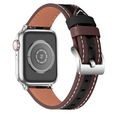 Color Matching Leather Watch Band For Apple Watch Ultra 49mm / Series 8&7 45mm / SE 2&6&SE&5&4 44mm / 3&2&1 42mm(Brown Black)