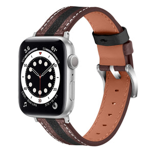 Color Matching Leather Watch Band For Apple Watch Ultra 49mm / Series 8&7 45mm / SE 2&6&SE&5&4 44mm / 3&2&1 42mm(Brown Black)